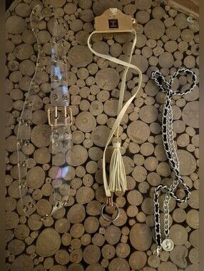 BELT BUNDLE- X3. Shiny Silver, Cream Tassel, & Clear & Gold. NWT! Very Versatile